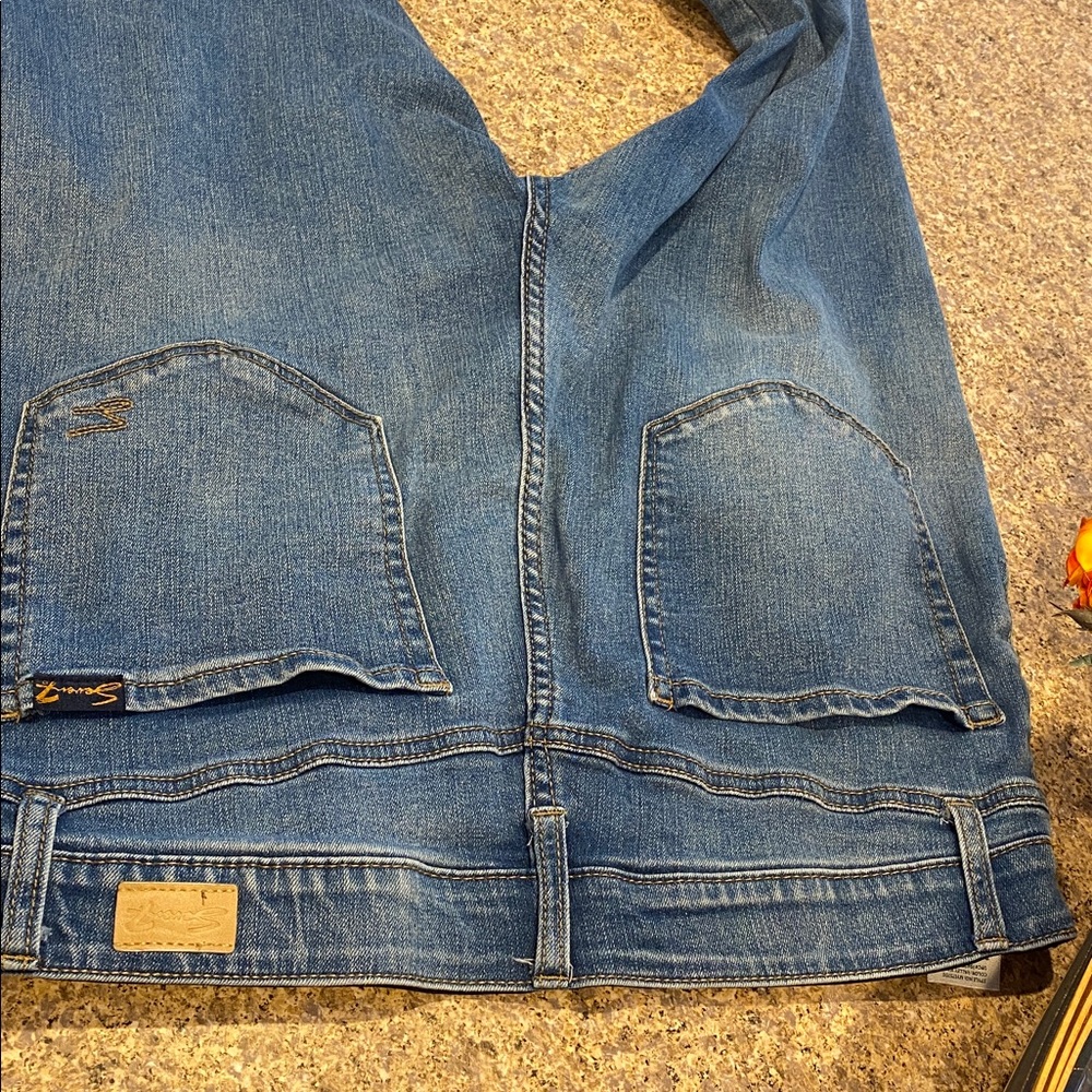 Seven7 Seamless Pull On Skinny Blue Jeans L/G MUSTY Faux Front Pockets No Zipper - Picture 10 of 16